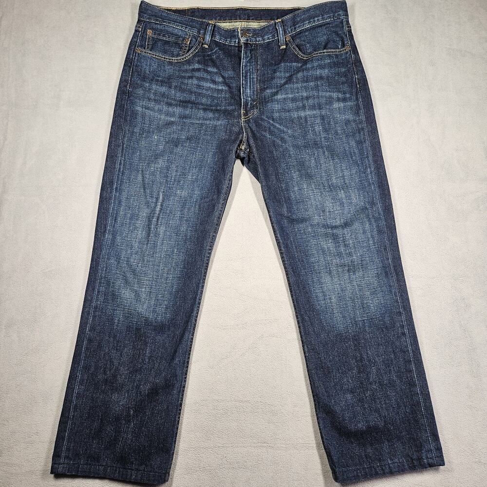 Levis 514 Men 38x28* Straight Fit Dark Wash Whiskering Classic Preppy Blue Denim
